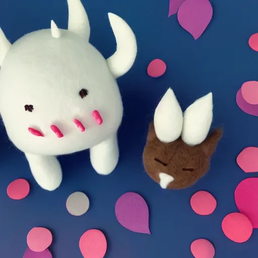 Image similar to a furry Moomin, two tiny horns, big head, 3D art, Baymax style, sweet department, felt, kawaii, Marina Dieul, Monchhich, Kristina Shablina, 8K