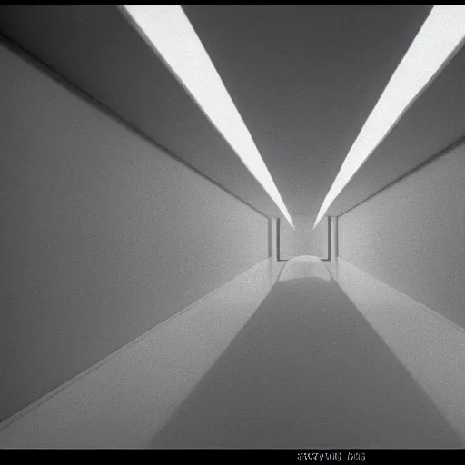 Image similar to a paragraph written on the side wall of a large cubic white room with no objects, misterious, 3 d perspective, still from movie by stanley kubrick