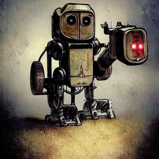 Image similar to (((((((((((retro robot with tank tracks drive on and a robot dog head))))))))))) . muted colors. by Jean-Baptiste Monge !!!!!!!!!!!!!!!!!!!!!!!!!!!!!!!!!!!!!!!!