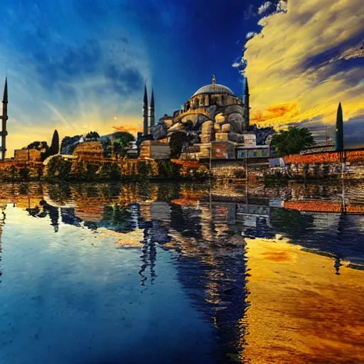 Image similar to photo of istanbul, realistic, golden hour, golden ratio