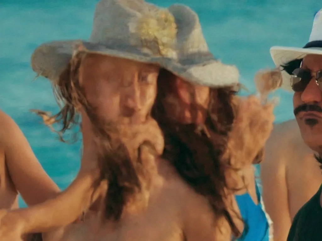 Image similar to Close up of mario in a hat in Harmony Korine Spring Breakers film aesthetic!!!