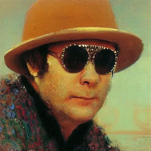 Image similar to portrait of elton john lennon thoughtful in 1 9 7 0 by ilya repin