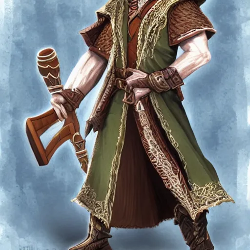 Prompt: Young bearded Tarski Fiume, half-elf Time Wizard, iconic character art by Wayne Reynolds for Paizo Pathfinder RPG