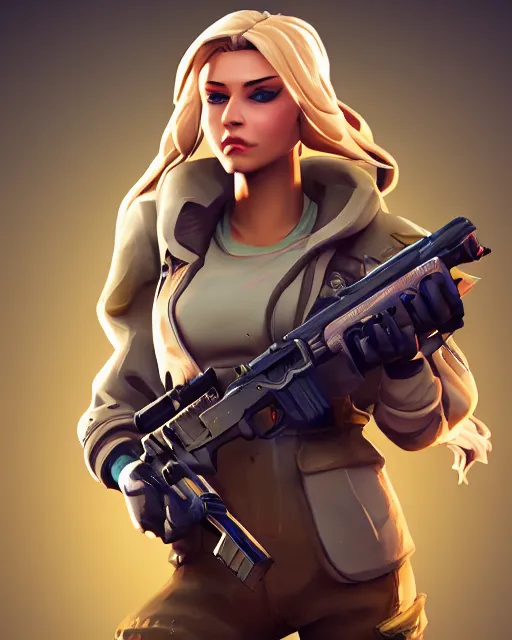 Prompt: beautiful blonde female sniper, award winning creature portrait photography, extremely detailed, artstation, 8 k, sensual lighting, incredible art, fortnite, wlop, artgerm, backlit, rim lighting, hi - fructose