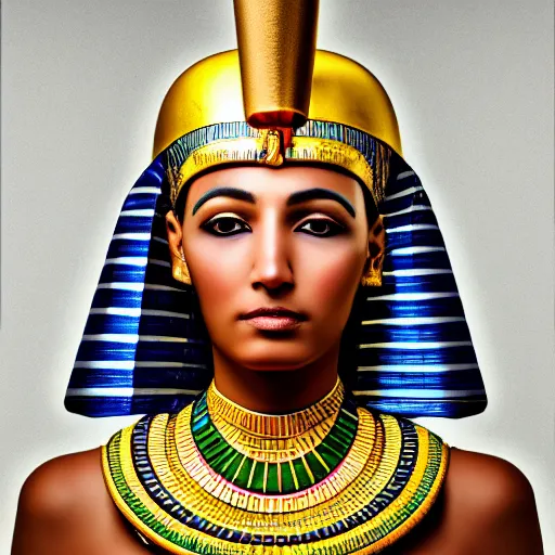 Prompt: A portrait of an Egyptian queen, photorealist, 4k, DSLR photograph