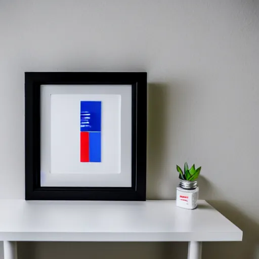 Image similar to an ultra high definition professional studio photograph, 5 0 mm f 1. 4 iso 1 0 0. the photo is set in a plain empty white studio room with a plain white plinth centrally located. the photo depicts an object on the plinth framed centrally. the object is a cup. the cup is coloured red and blue.