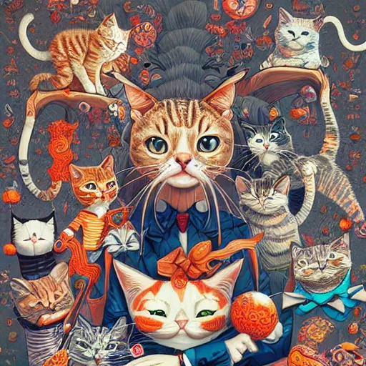 Prompt: crazy cats, extremely detailed, sharp focus, wide view, full body shot, smooth, digital illustration, by james jean, by rossdraws, frank franzzeta, sakimichan