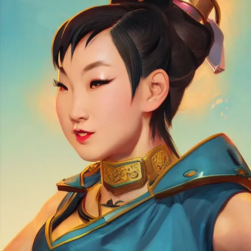 Prompt: portrait of Chun Li, League of Legend illustration by Sam Youn:3, profile picture by Gil Elvgren:3, asymmetrical, Organic Painting, Ambient Occlusion:3, Matte Painting, bold shapes, hard edges, street art, trending on artstation, realistic:2 by Sachin Teng:5