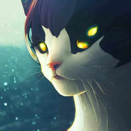 Prompt: metallic cat, 4k, HQ, official media, anime key visual, makoto shinkai, ilya kuvshinov, lois van baarle, rossdraws, detailed, trending on artstation