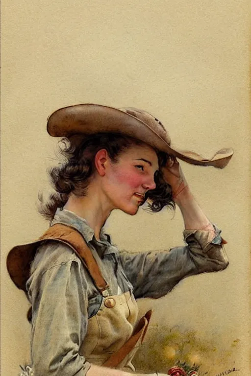 Image similar to (((((1950s wold west pioneer woman cover art . muted colors.))))) by Jean-Baptiste Monge !!!!!!!!!!!!!!!!!!!!!!!!!!!