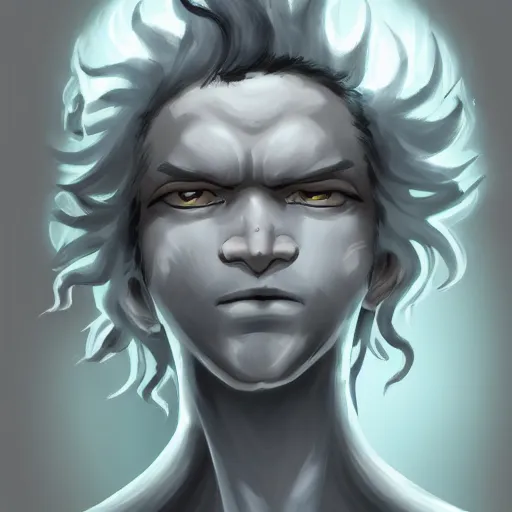 Image similar to cloud genasi satyr, character portrait, hopeful expression, candid