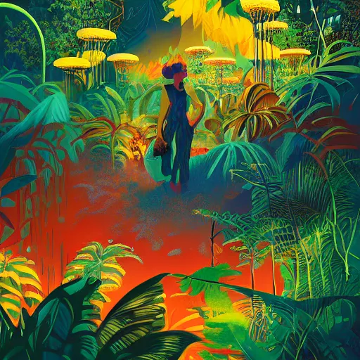 Prompt: disco diffusion painting of the jungle by victo ngai and malika favre, by rhads, makoto shinkai, madgwick, masterpiece, contest award winner