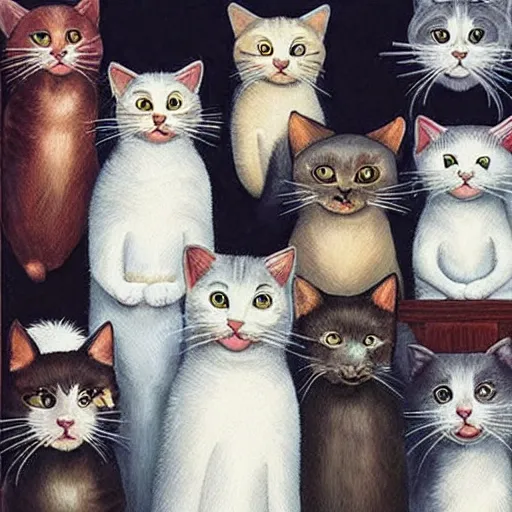 Prompt: a apartment full of cats singing hyperrealism