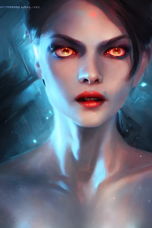 Prompt: attractive female alien - vampire, close - up portrait, intricate, elegant, volumetric lighting, scenery, digital painting, highly detailed, artstation, sharp focus, illustration, concept art, luis rollo, ruan jia, steve mccurry, john berkey