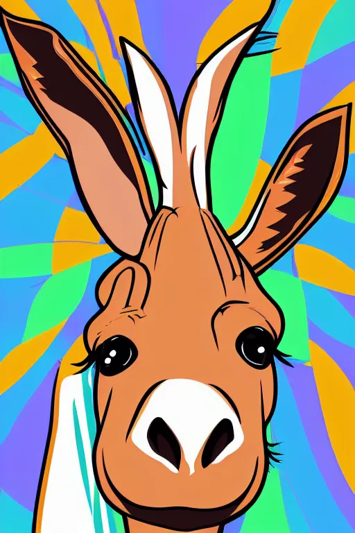 Image similar to Portrait of a chad donkey, anime, sticker, colorful, illustration, highly detailed, simple, smooth and clean vector curves, no jagged lines, vector art, smooth