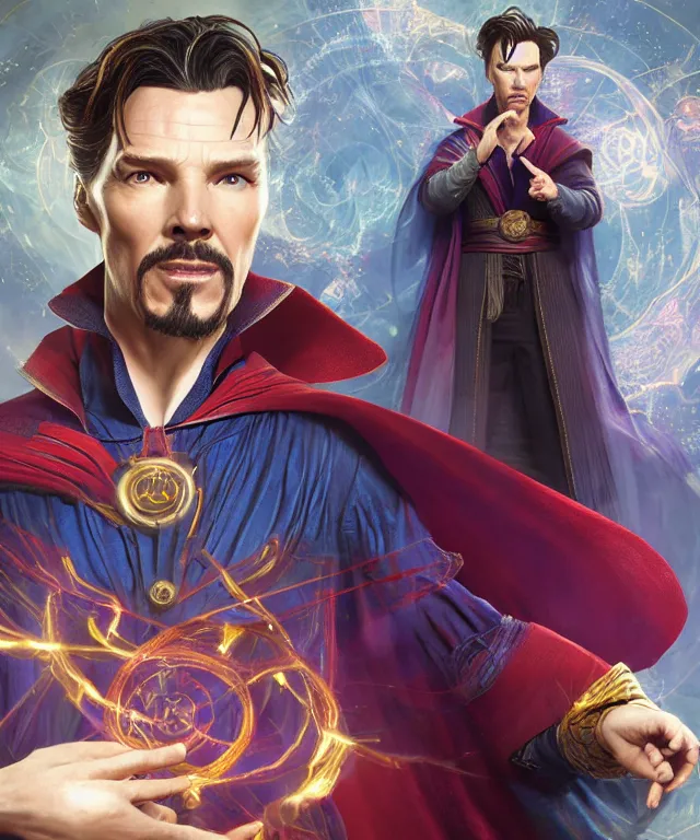 Image similar to doctor strange as a female, au naturel, hyper detailed, digital art, trending in artstation, cinematic lighting, studio quality, smooth render, unreal engine 5 rendered, octane rendered, art style by klimt and nixeu and ian sprigger and wlop and krenz cushart