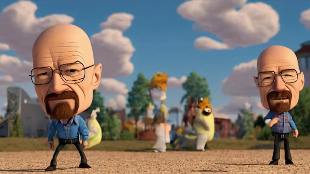 Prompt: Walter White as a pixar character