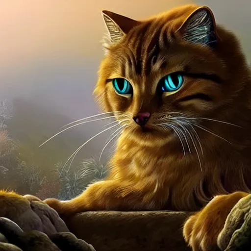 Prompt: a stunning screenshot of a mythical cat giant, stunning digital art, digital masterpiece, beautiful scenery, highly detailed