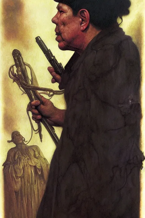 Image similar to a portrait of chavez by wayne barlowe, gustav moreau, goward,  Gaston Bussiere and roberto ferri, santiago caruso, and austin osman spare, occult art