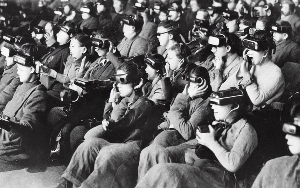 Image similar to 1 9 0 0 s photo of people using iphones ipods virtual reality headsets vr watching hd tv in a movie theater