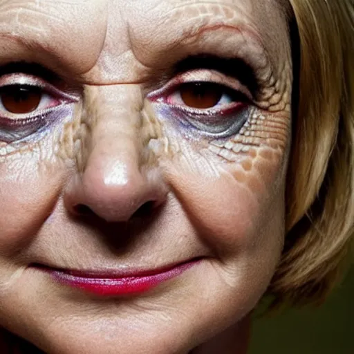 Image similar to a photo of a lizard - person, reptilian, scales, leather, slit pupils, hyperrealistic, ( ( ( ( ( ( liz truss ) ) ) ) ) )