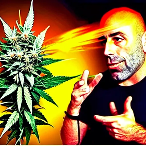 Image similar to the episode of joe rogan interviewing jesus christ while smoking a weed blunt. a cigarette with weed smoked by joe rogan. joe rogan experience.