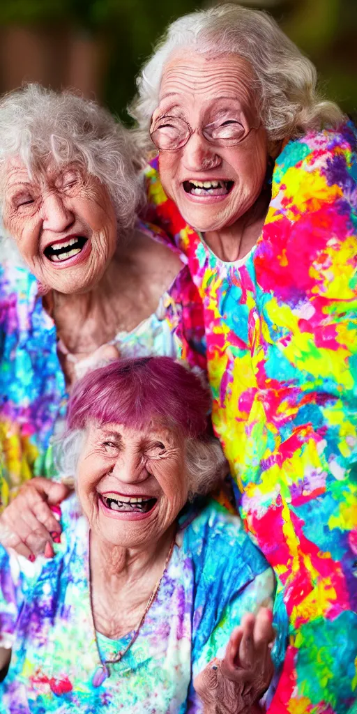 Image similar to laughing grandmas on psychedelics in the house