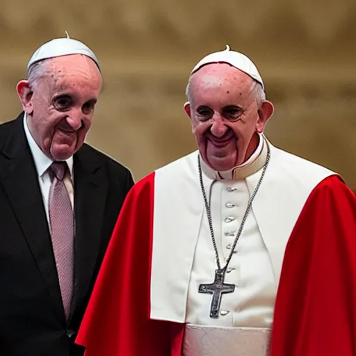 Prompt: photo of pope Francis and chancellor palpatine