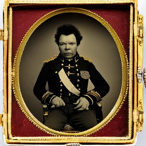 Image similar to A daguerreotype of Craig Charles dressed in 19th century military uniform, regal, refined, highly detailed