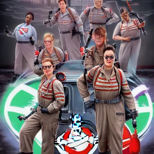Image similar to ghostbusters vs michellan man, realism, picture, highly detailed