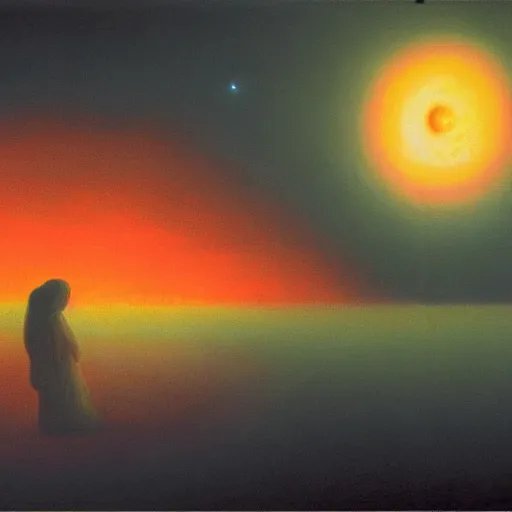 Image similar to the moon on fire by lisa frank inspired by zdzislaw beksinski, highly detailed background