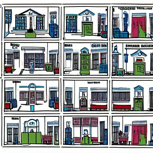 Prompt: the whitehouse in the style of a Chris Ware comic page