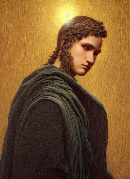 Image similar to intricate oil painting portrait by John William Godward and Anna Dittman and Laurie Greasley and Victo Ngai and Taro Okamoto and Caspar David Friedrich depicting michael the archangel, evening, atmospheric lighting, intricate detail, cgsociety, hyperrealistic, octane render, RPG portrait, ambient light, dynamic lighting