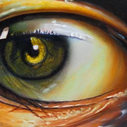 Image similar to a highly detailed photorealistic painting of a human eye that has a reflection of outer space