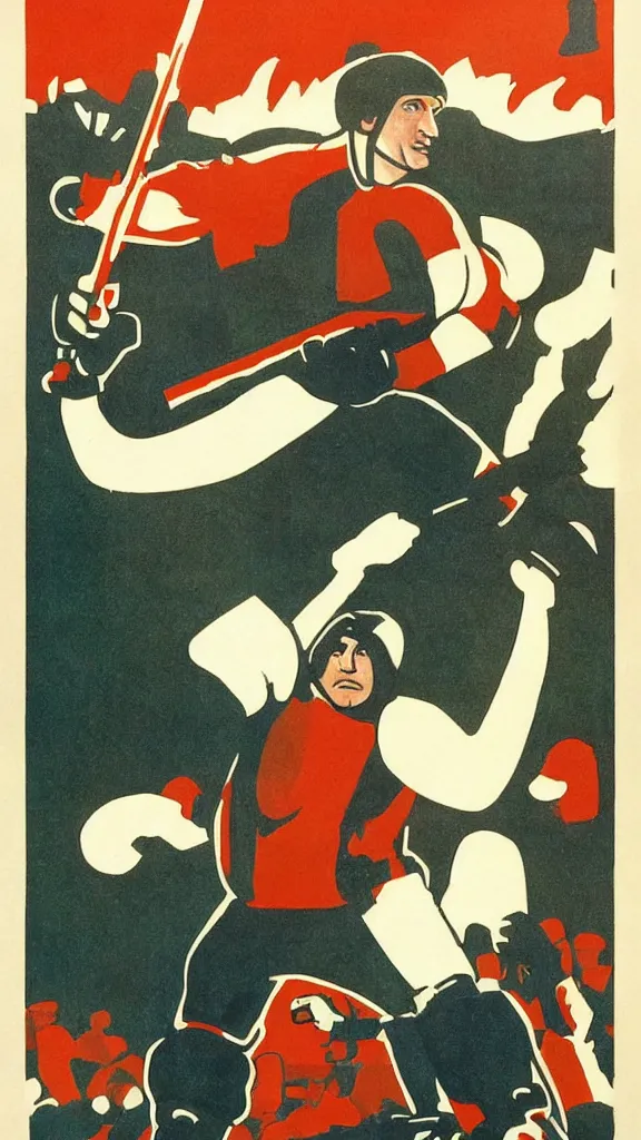 Image similar to pro - russian war propaganda poster of alex ovechkin by miguel covarrubias