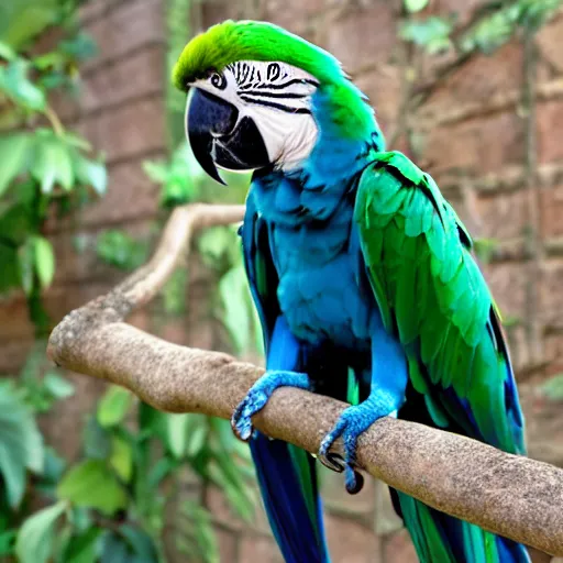 Prompt: hybrid green blue macaw parrot