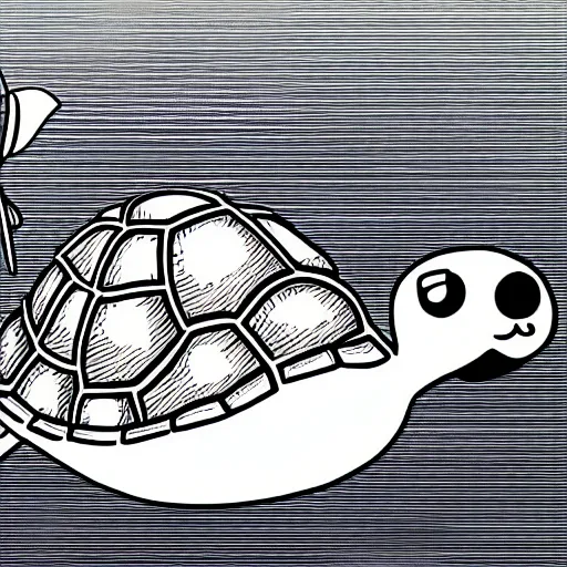 Prompt: storybook illustration of a turtle with a propeller attached to its shell, storybook illustration, monochromatic