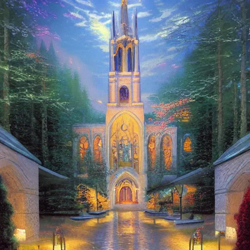 Prompt: cathedral inside painted by Thomas Kinkade