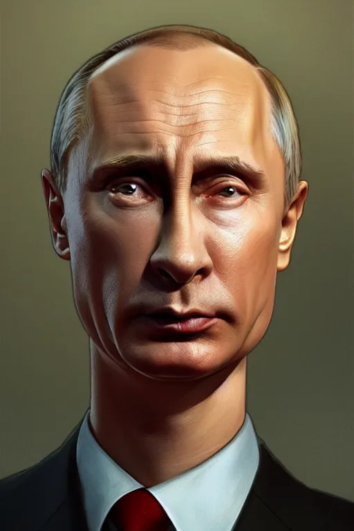 Image similar to vladimir putin as a character from the simpsons, realistic portrait, symmetrical, highly detailed, digital painting, artstation, concept art, smooth, sharp focus, illustration, cinematic lighting, art by artgerm and greg rutkowski and alphonse mucha