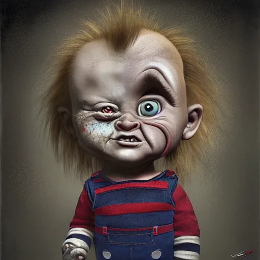 Image similar to cartoon painting of chucky by michal karcz