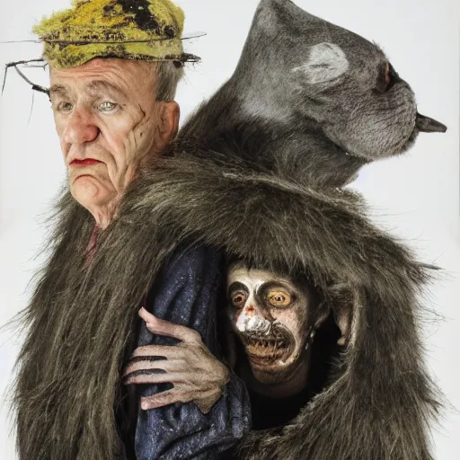 Image similar to a photograph of trashman and fur garbage portrait , weird, argentic, dust and scratches, by Jon Rafman