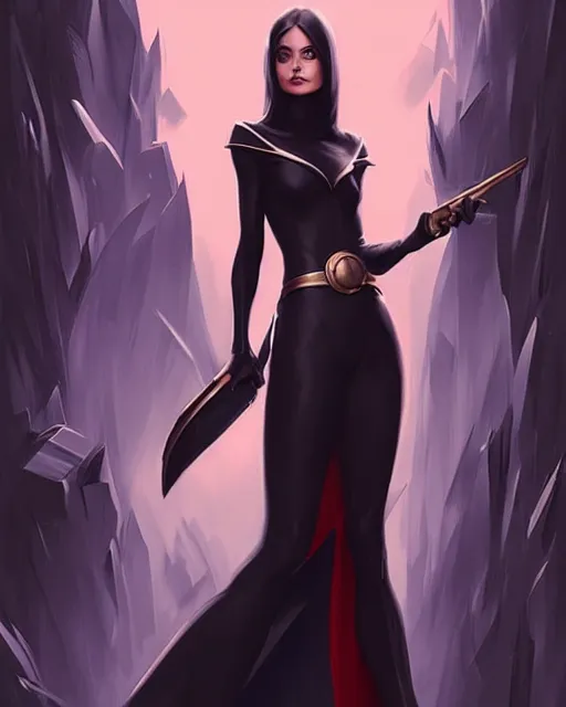 Prompt: style of raphael lacoste, artgerm : : gorgeous willa holland : : evil witch, swirling black magic, black dress : : symmetrical face, symmetrical eyes : : full body pose : : gorgeous black hair : : magic lighting, low spacial lighting : :