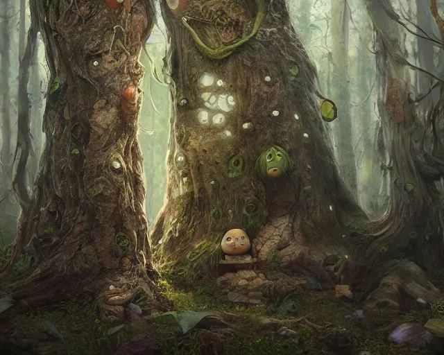 Prompt: a talking tree, a face in the bark, big eyes, in the forest, fantasy concept art, oil painting, whide shot, hyperrealistic, highly detailed, artstation, cgsociety