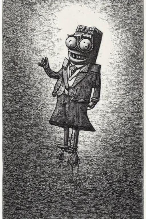 Image similar to portrait of SpongeBob SquarePants, Gustave Dore lithography