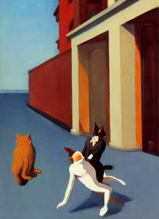 Prompt: woman with cat ears and long vail over the face jumping by Edward Hopper and James Gilleard, highly detailed