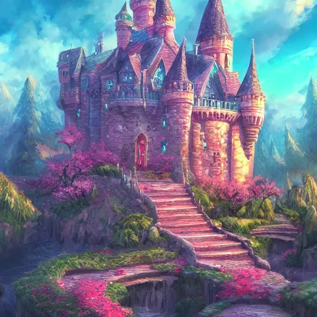 Image similar to infinitely detailed scenery art expanding fantasy dream art candy world with a castle made out of candy detailed scenery artwork, candy scenery artwork scenery artstation!! scenery pixiv!!