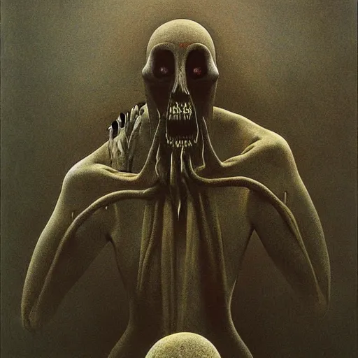 Prompt: Zdzisław Beksiński painting of an unimaginable horror