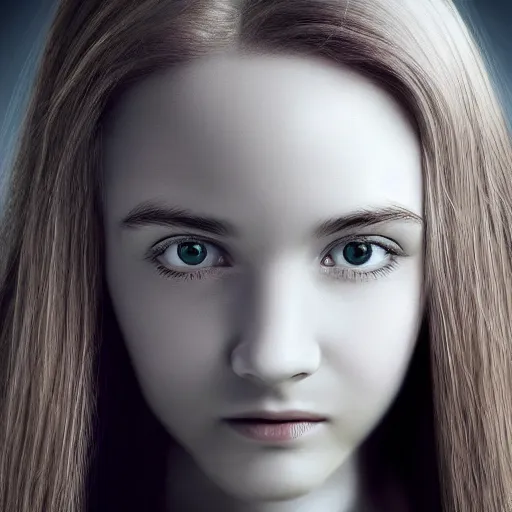 Prompt: A girl with a gray octopus for hair, very young and beautiful face, silver eyes, HD, hyper realistic