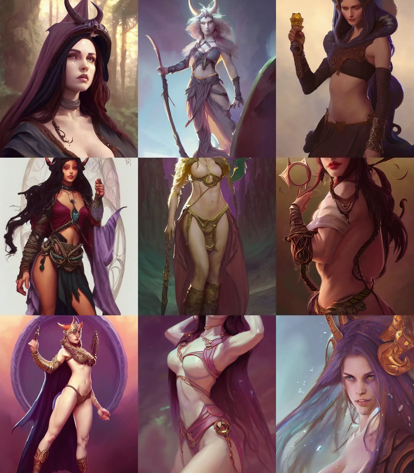 Prompt: Tiefling Druid girl, hourglass slim figure, attractive features, dungeons and dragons portrait, highly detailed, digital painting, artstation, concept art, sharp focus, illustration, art by artgerm and greg rutkowski and alphonse mucha