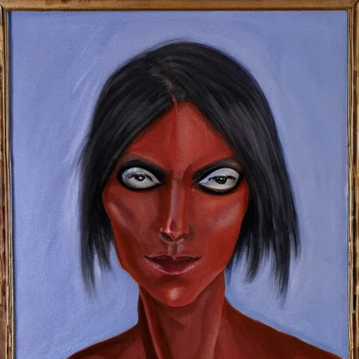 Image similar to portrait of a female dark elf dressed in rags, oil painting